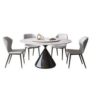 Table à manger moderne de style italien simple et luxueux en marbre, 4-6 places, design plateau en pierre, plateau tournant, base en métal, pour salle à manger. - Product Image 6
