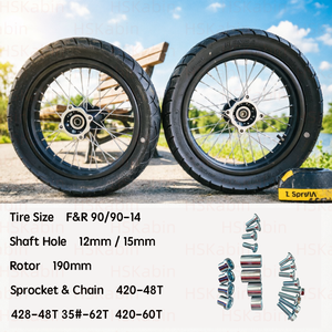 HSKabin Kenda 14 Inch Road <b>Wheel</b> Set Tubeless Tyre New for Dirt Bike Front Rear 90/90-14 Black Spoke with Rotor Sprocket - Product Image 3
