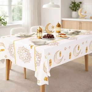 Nappe <span class=keywords><strong>de</strong></span> table Ramadan 2026, nappe en <span class=keywords><strong>film</strong></span> PE blanc, chemin <span class=keywords><strong>de</strong></span> table Eid, couvre-table musulman et Eid, décorations <span class=keywords><strong>de</strong></span> table Ramadan, Eid - Product Image 6
