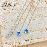EManco Neue Damen Edelstahl PVD Verlobungs-/Büro-/Karriere-Ohrringe Blaue Zirkonia Anhänger-Ohrringe Schmuck 48-Stunden-Versand