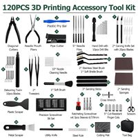 Kit d'outils pour imprimante 3D de 120 pièces avec étui de rangement, ensemble d'accessoires d'impression 3D, outil de débavurage, grattoir de retrait d'impression, perceuse manuelle, pinces