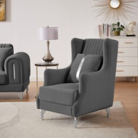 Sofá Moderno de 3 Plazas, Tapizado en Espuma Gris, Decoración de Acero Plateado, Lujoso, Personalizado, Juego de Sofás 123 para Sala de Estar de Villa
