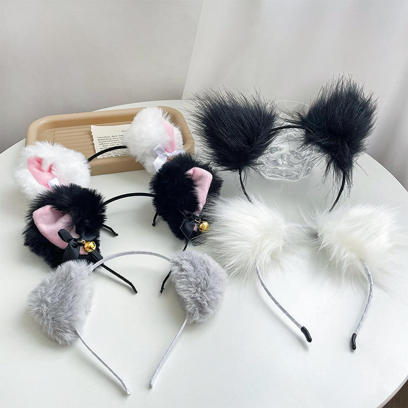 Wholesale Trend Plush Cute Cat Ear Bell Headband fox Fur Fashion Hair  Accessories for Girls