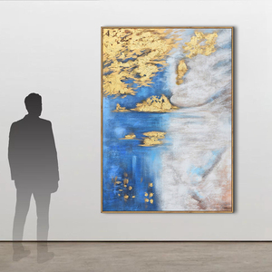 Dipinto Astratto Moderno in <span class=keywords><strong>Oro</strong></span> su Tela Blu Navy, Arte <span class=keywords><strong>Verde</strong></span> a Impasto, Olio Personalizzato di Alta Qualità, Fatto a Mano, Vendita all'Ingrosso - Product Image 1