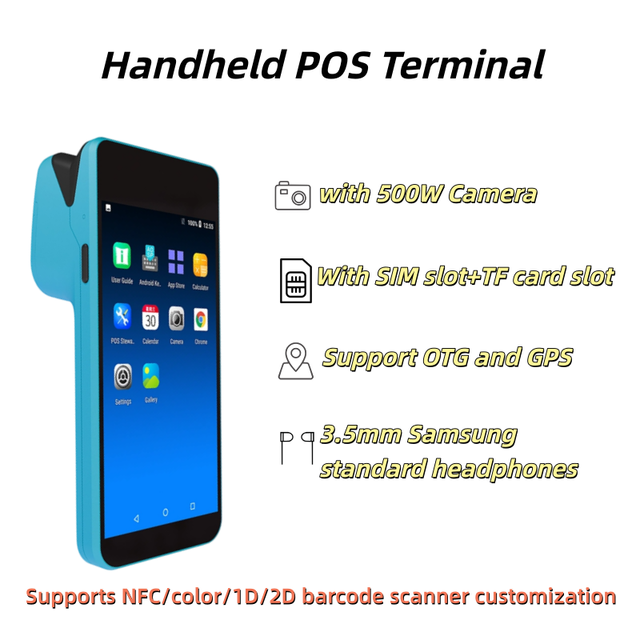 Android 14.0 5.99inch Touch Screen Handheld POS Terminal with 58mm Thermal Printer