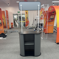 Comptoir d'exposition pliable portable, table de promotion, tissu tendu, ovale incurvé, comptoir pop-up pour salon professionnel