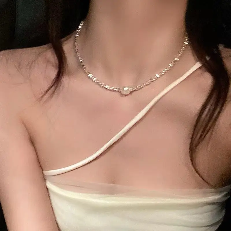 Mutiara alami potongan kecil kalung perak besar Edison kalung mutiara S925 perak keren wanita mulia gaya indah
