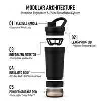 Bouteille shaker en acier inoxydable 24 oz OEM ODM avec compartiment à poudre, tasse shaker isotherme sous vide pour vente en gros