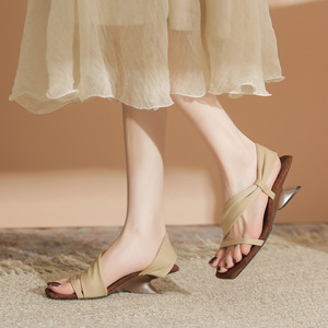 Sandalias de Tacón 0138 con Punta Cuadrada, Tacón Bajo, Transpirables, con Tira Trasera, Elegantes Zapatos de Verano para Mujer - Product Image 2