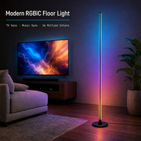 Lampe de sol RGBIC moderne, synchronisation musicale, commande vocale Alexa Google Home, installation facile, éclairage ambiant à économie d'énergie, salle de jeux, chambre à coucher