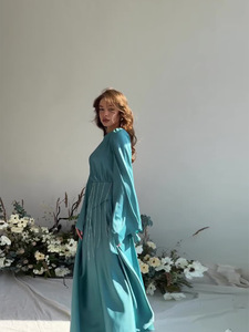 Robe de soirée automne 2025 RTS, style socialite, avec ceinture diamantée, manches longues à volants, décontractée, grande ampleur, style européen et américain, unie, numérique - Product Image 4