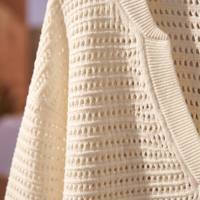 Pull en maille pointelle pour femme en mélange viscose PBT, col en V profond, manches 3/4, ajouré, coupe oversize et carrée, blanc, décontracté, printemps
