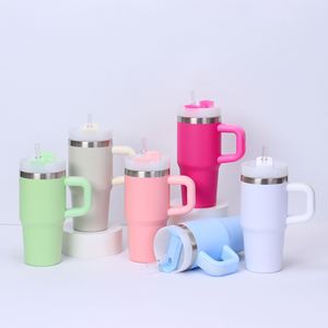 Tasse isotherme personnalisée en acier inoxydable 304 de 14 oz grande capacité, sans BPA, avec poignée pour voiture, avec paille – Cadeau promotionnel - Product Image 3
