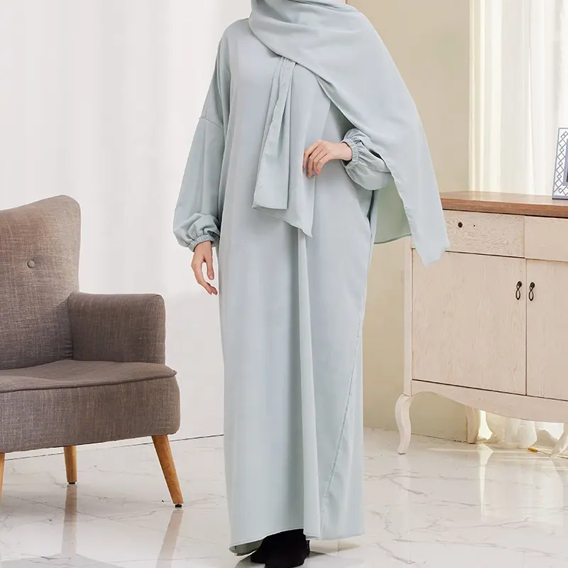 OUDINA jubah pakaian Muslim tradisional OEM kustom gaun Abaya Dubai warna polos rendah wanita