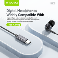 BAVIN HX879 Noir Blanc 3.5mm Type c Plug in Ear Wire Music Earphone Casque avec Microphone HD
