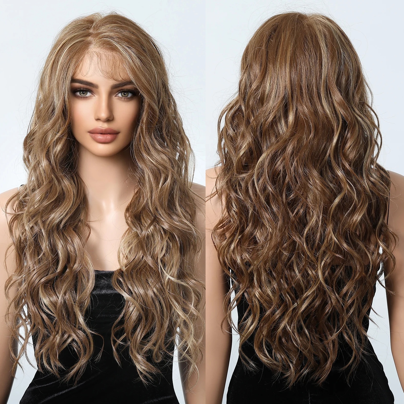 13*6 Synthetic Lace Front Wigs Brown with Blonde Highlight 
