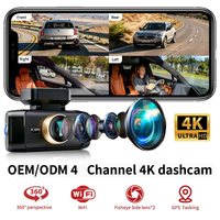 Caméra embarquée 4K à 360 degrés avec GPS, 4 canaux, caméra avant et arrière 4K, caméra de tableau de bord avant et arrière 4K pour voitures