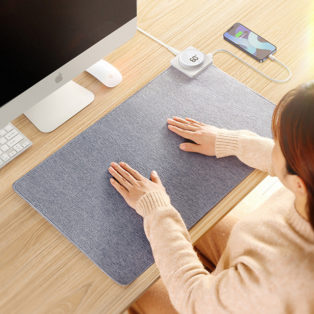 Custom Warm Office Writing Desk Computer Accessories Leather Heated Mouse Pad Wireless Charger Oversized Laptop Table Mat