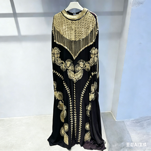 Abito da <span class=keywords><strong>sera</strong></span> formale da donna di lusso leggero, con paillettes <span class=keywords><strong>e</strong></span> perline, a camicia di notte con maniche a pipistrello, in pelliccia sintetica, sexy, di alta gamma, per il commercio estero transfrontaliero - Product Image 1