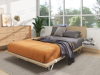 Lit double pliable moderne Kainice, cadre en contreplaqué, design gain de place, lit plateforme de haute qualité en bois pour la maison