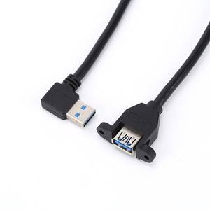 Cable de Extensión de Datos USB 3.0, 90 Grados, Macho a Hembra, Montaje en Panel con Tornillos, Blindaje Trenzado para Transferencia de Datos de Computadora - Product Image 5