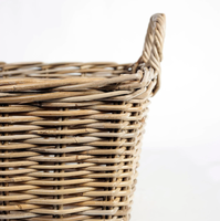 Panier de rangement rectangulaire en rotin tressé, grand, en osier, écologique, multi-usages, empilable, durable, avec poignées en bois