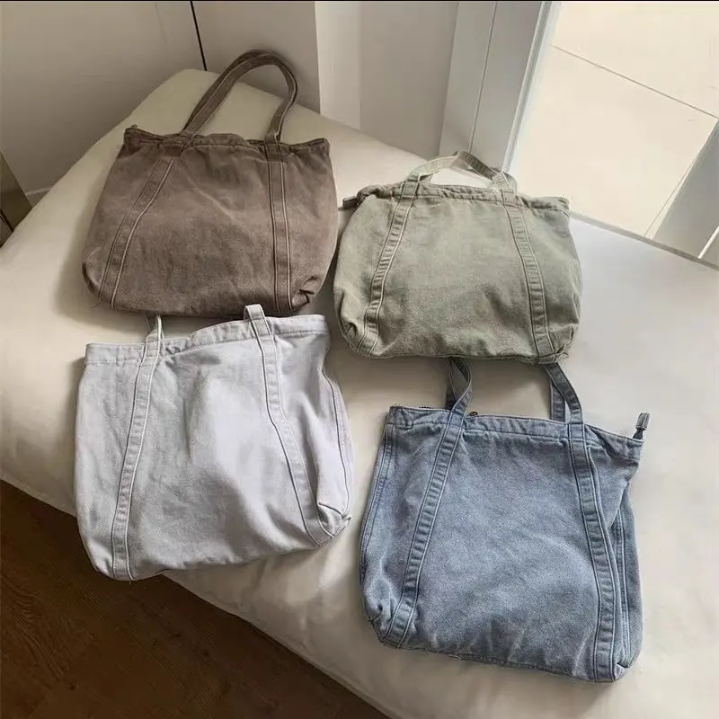 Chuanghua mẫu miễn phí tùy chỉnh denim jeans Tote Túi denim túi Tote mùa hè bãi biển denim Tote Túi Chất lượng cao