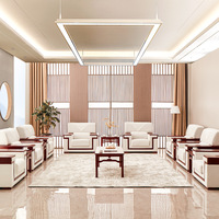 Nouvel ensemble de canapés de bureau en tissu de style chinois, mousse de densité moyenne, structure en bois, table basse, salles de conférence, zones de réception