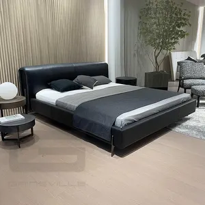 Tempat tidur kulit mewah, furnitur kamar tidur Modern Set bingkai Italia kulit Kingsize mewah