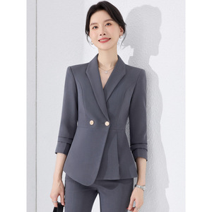 Women's Professional Suit Set Three Quarter Sleeve Anti-Wrinkle Wool Blend Office Lady Workwear Interview Business Attire - Product Image 1