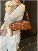 Tas Selempang Kulit PU Coquette dengan Dekorasi Hati Lucu Polkadot Merah, Resleting, Mode Y2K, Tas Harian untuk Gaya Coquette