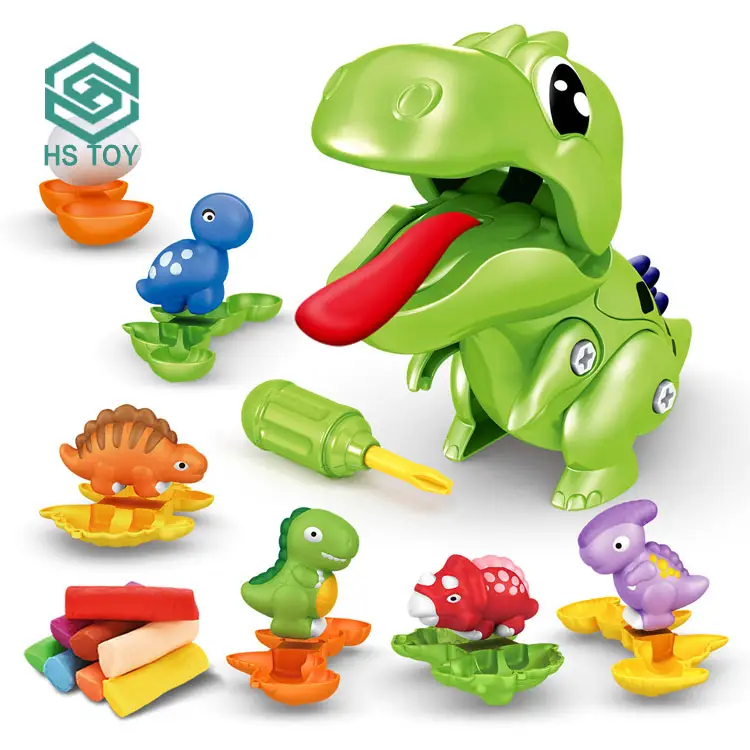 HS 2 IN 1 Light Playdough Assemble Dinosaur Soft Clay Color Plasticine Modeling Colorful Mud Toy For Sale