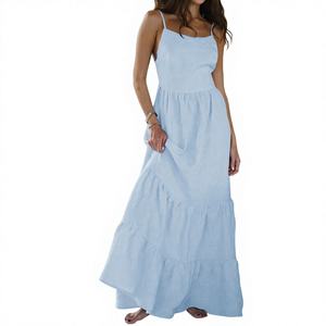 Nouvelle arrivée, robe maxi élégante sans manches, coupe décontractée, robe d'été en coton à volants pour femmes - Product Image 1