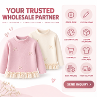 T-shirt côtelé à manches longues pour filles, avec nœud personnalisé, appliqué en dentelle et ourlet à volants, pour tout-petits et enfants, fournisseur en gros OEM ODM