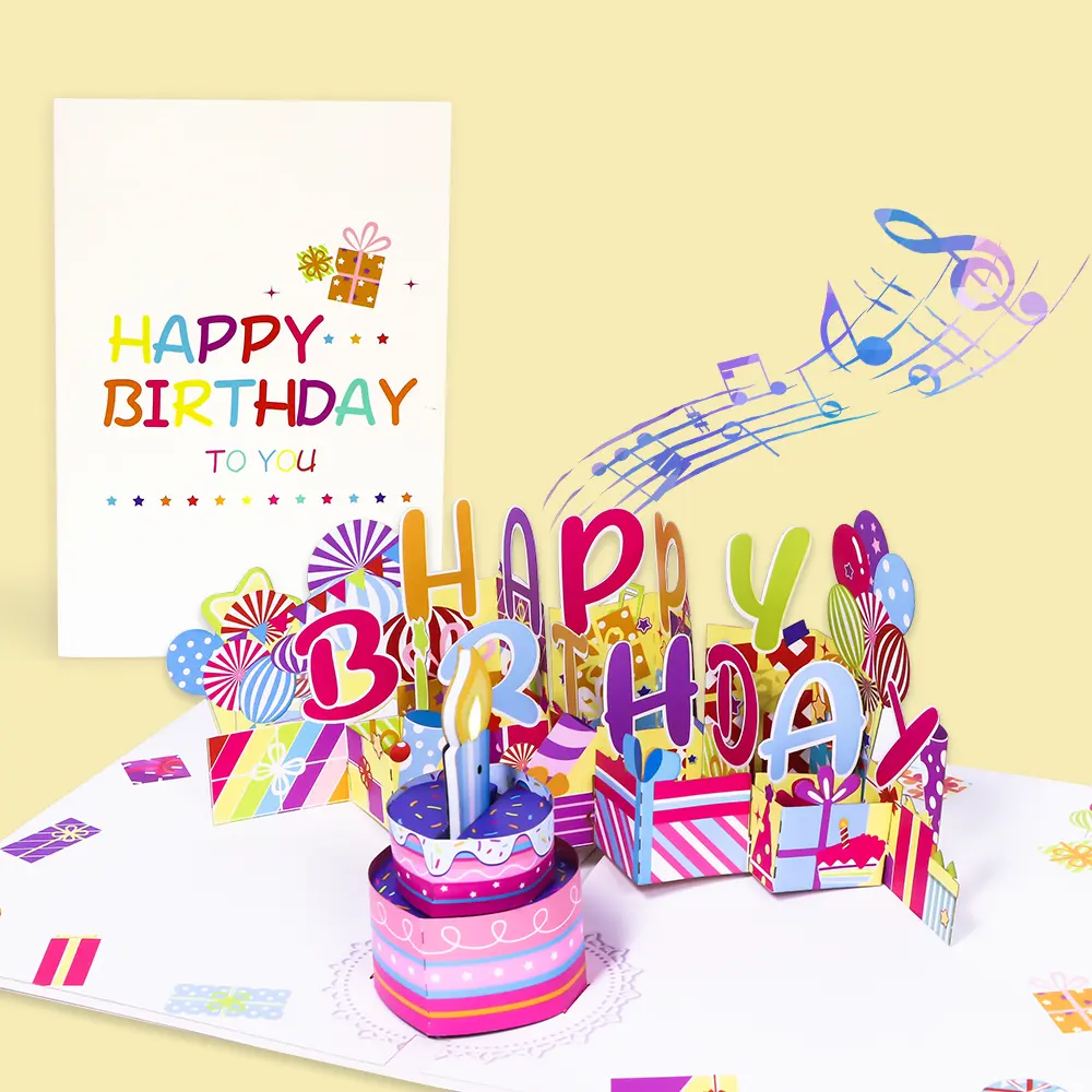 High Quality Oem Odm Handmade Pop Up Card 3d Birthday Popup Greeting Cards With Led Light And Music