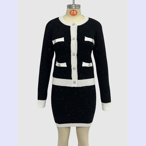 Channel 2025 elegantes trajes de Falda de punto para <span class=keywords><strong>mujer</strong></span>, cárdigan de punto de manga larga con botones y minifalda, conjunto a juego, trajes de otoño - Product Image 5