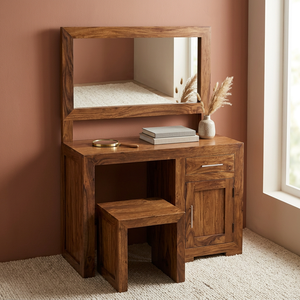 Commode à 1 tiroir en bois de sheesham massif avec design moderne du milieu du siècle pour chambre à coucher - Product Image 5