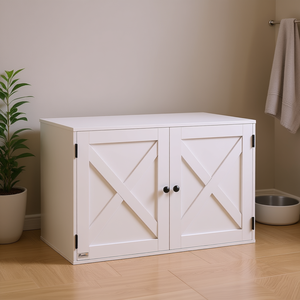 PawHut - Recinto para Caja de Arena para Gatos, 31.5 x 21 x 20 Pulgadas, Diseño de Puerta Corredera, Blanco, Rectangular, para Limpieza y Almacenamiento de Mascotas - Product Image 2