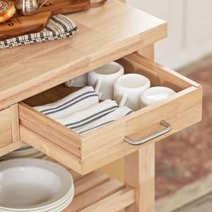 Houten Keuken <span class=keywords><strong>Trolley</strong></span> Kar Met 2 Laden En 2 Planken, Keuken Opslag <span class=keywords><strong>Trolley</strong></span> Met Wielen - Product Image 4