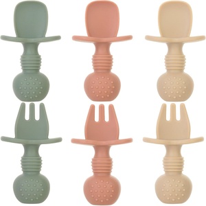 Juego de Cuchara y Tenedor de Silicona Flexible de Grado Alimenticio, Libre de BPA, con Diseño de Dibujos Animados para Bebés, para Uso Diario - Product Image 1