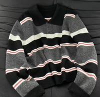 Pull Polo Rayé Homme Vintage en Laine Tricotée Style Décontracté Ample Manches Longues – Tricot Rayé pour Homme