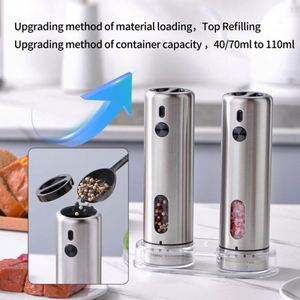 Juego de Molinillos de Sal y Pimienta de 2 Piezas, Acero Inoxidable, Alimentación USB, Ecológico, con Molinillo Cerámico Ajustable - Product Image 5