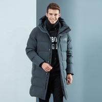 Veste d'hiver en duvet noire pour homme, veste d'hiver à capuche grise, veste longue en duvet bleue pour homme
