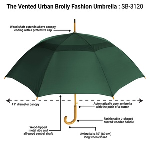 23 Inch 8 Ribs High Quality Auto Open J Hook Curved Handle Straight Bone <b>Umbrella</b> with Advertising for Custom Promotional - Product Image 3