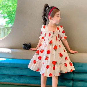 Fille robe fraise imprimer été princesse robe de fête infantile enfant en bas âge vêtements nouveau-né bébé robe enfants vêtements