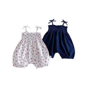 Tutina per Neonata con Elastico Arricciato e Fiocco, in Misto Cotone, Fantasia Floreale o Tinta Unita, per l'Estate e l'Uso Quotidiano all'Aperto - Product Image 5