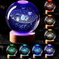 Prêt à expédier – Boule de cristal 3D colorée 2*3 pouces à prix abordable avec base en bois, lumière LED nocturne à intensité variable, cadeau pour enfants
