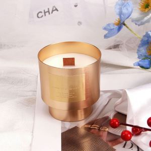 Bougie parfumée en cire de soja dans un pot en métal doré luxueux, aromathérapie florale, décoration d'intérieur, forme cylindrique, 1 mèche - Product Image 2