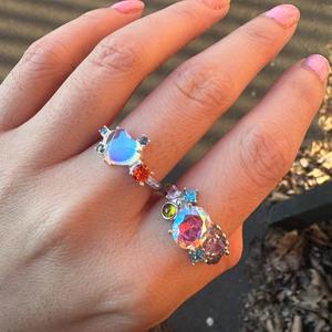 Bague Illusion d'Amour en Argent Pur S925, Micro-Incrustée de Zircon Coloré, Texture Oeil, Pierre de Lune Douce, Unique pour Elle - Product Image 3