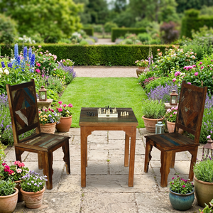 Vintage Reclamied Solid Wooden Outdoor <b>Table</b> <b>Set</b> with <b>2</b> <b>Chairs</b> Chess <b>Table</b> <b>Sets</b> Handcrafted For Home Hotel Farmhouse outdoor - Product Image 3